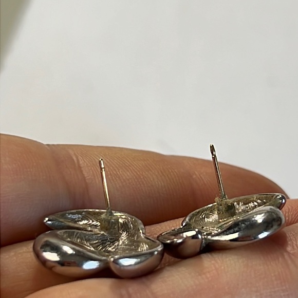 GIVENCHY Logo Silver Tone Metal Earrings Stud Vintage Chunky Wave authentic - Picture 11 of 12